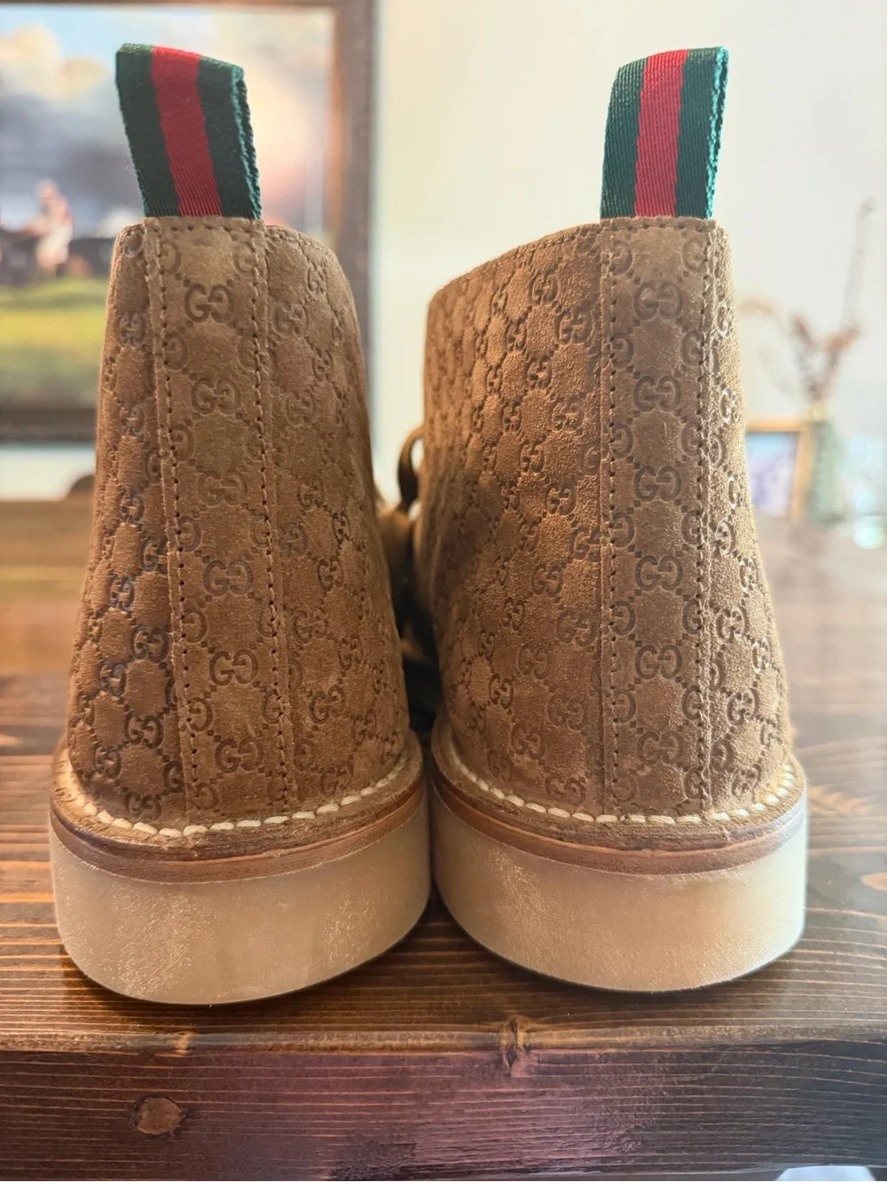 Gucci Men's Brown Suede Chukka Boots with Signature Web Tab